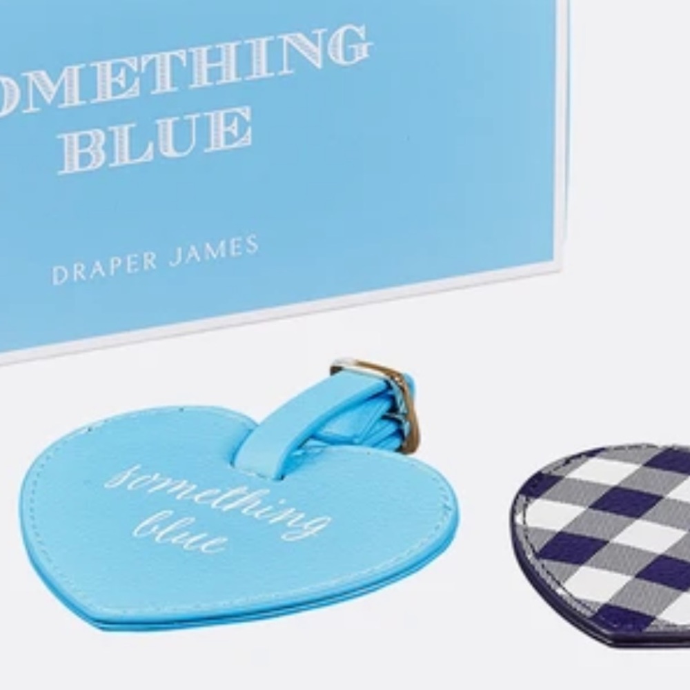 Draper James Luggage Tags Set of 2 Navy Blue Gingham DJ Light Blue NWT - Picture 7 of 7